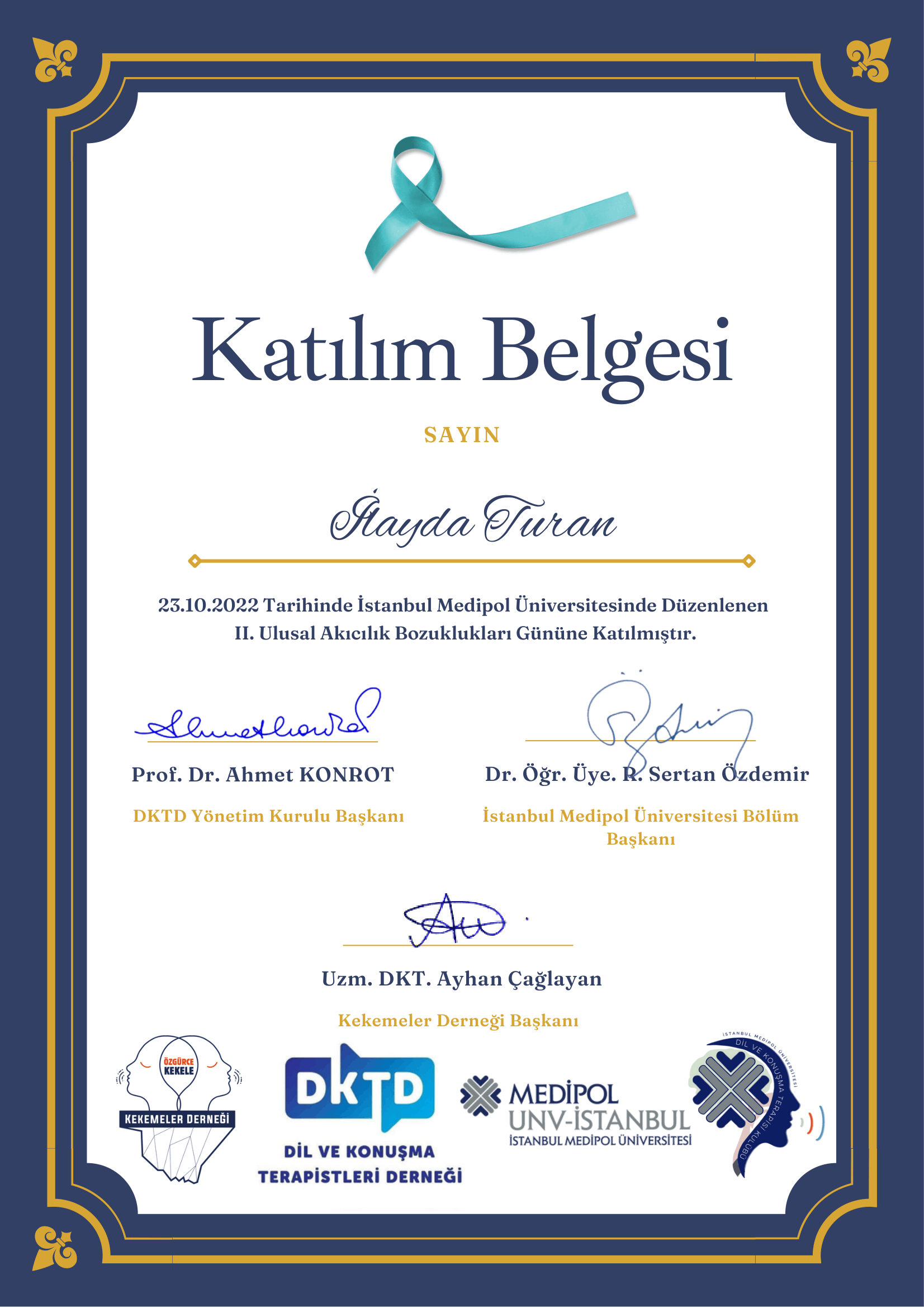 II. Ulusal Akıcılık Bozuklukları Günü sertifikası